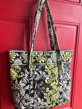 Vera Bradley Yellow Black White Floral Quilted Tote